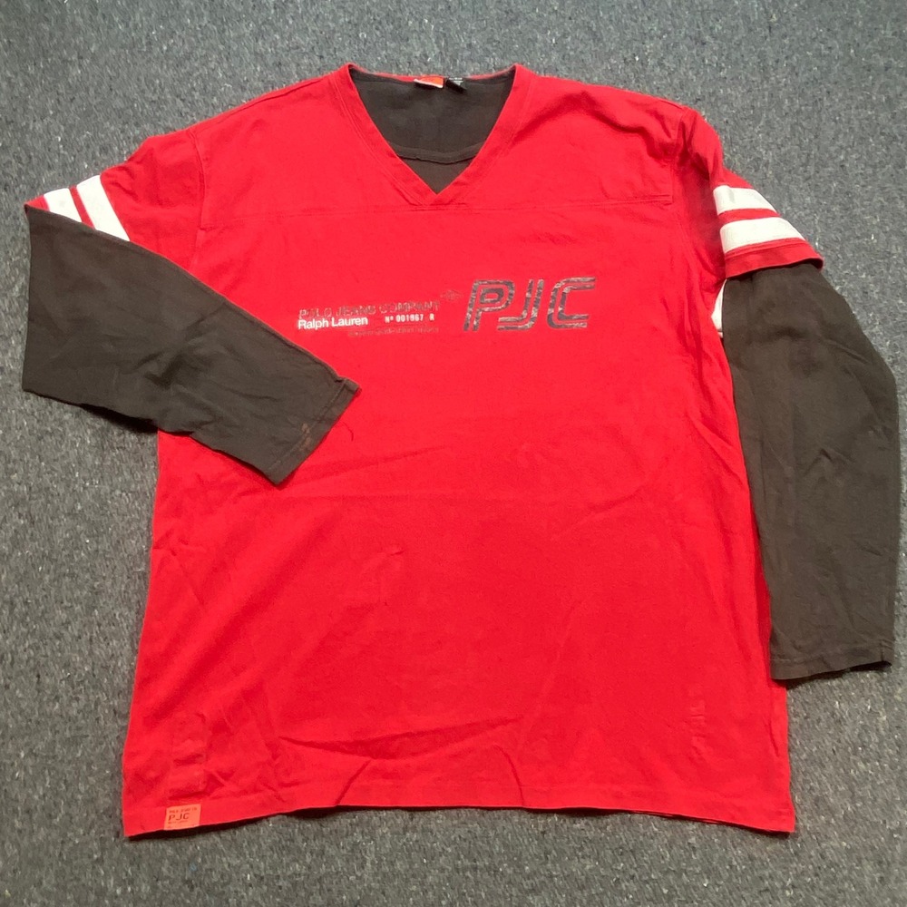 Ralph Lauren Polo Jeans Co TShirt Sz XL Mens Red Skater Y2K‎ Layered Long Sleeve
